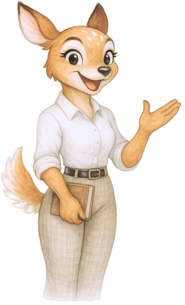 Illustration de personnage animal stylisé souriant.