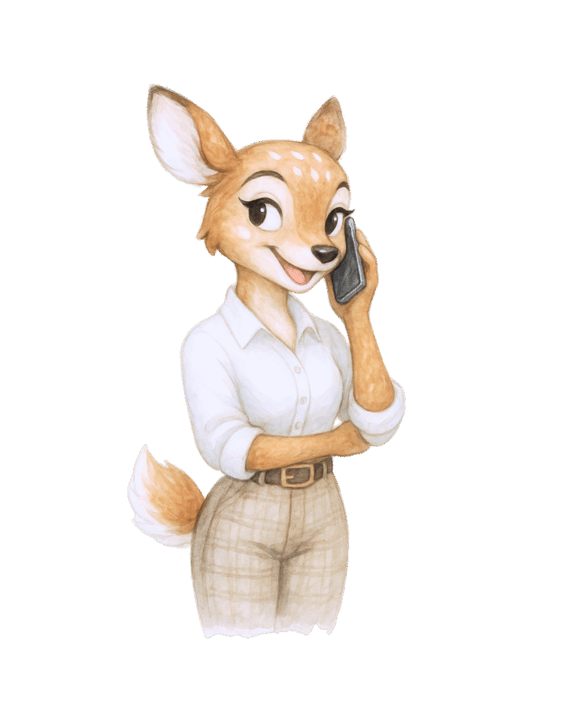 Souris anthropomorphe en chemise parlant au téléphone.